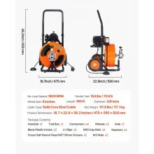 VEVOR Drain Cleaning Machine 100FT x 3/8 Inch, Sewer Snake Machine Auto Feed, Drain Auger Cleaner with 4 Cutter & Air-Activated Foot Switch for 1" to 4" Pipes