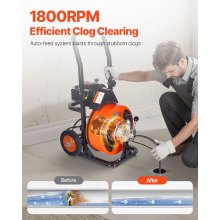 VEVOR Drain Cleaner Machine 100FT x 3/8Inch, Auto Feed Sewer Snake Auger with 4 Cutter & Air-activated Foot Switch for 2" to 4" Pipes