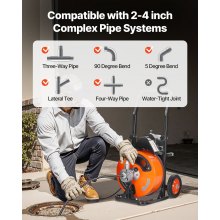 VEVOR Drain Cleaner Machine 100FT x 3/8Inch, Auto Feed Sewer Snake Auger with 4 Cutter & Air-activated Foot Switch for 2" to 4" Pipes