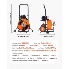 VEVOR Drain Cleaner Machine 100FT x 3/8Inch, Auto Feed Sewer Snake Auger with 4 Cutter & Air-activated Foot Switch for 2" to 4" Pipes