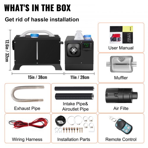 VEVOR Diesel Air Heater, 8KW Parking Heater, All in One 12V Truck Heater, One Outlet Hole, with Black LCD, Remote Control, Fast Heating Diesel Heater, For RV Truck, Boat, Bus, Car Trailer, Motorhomes