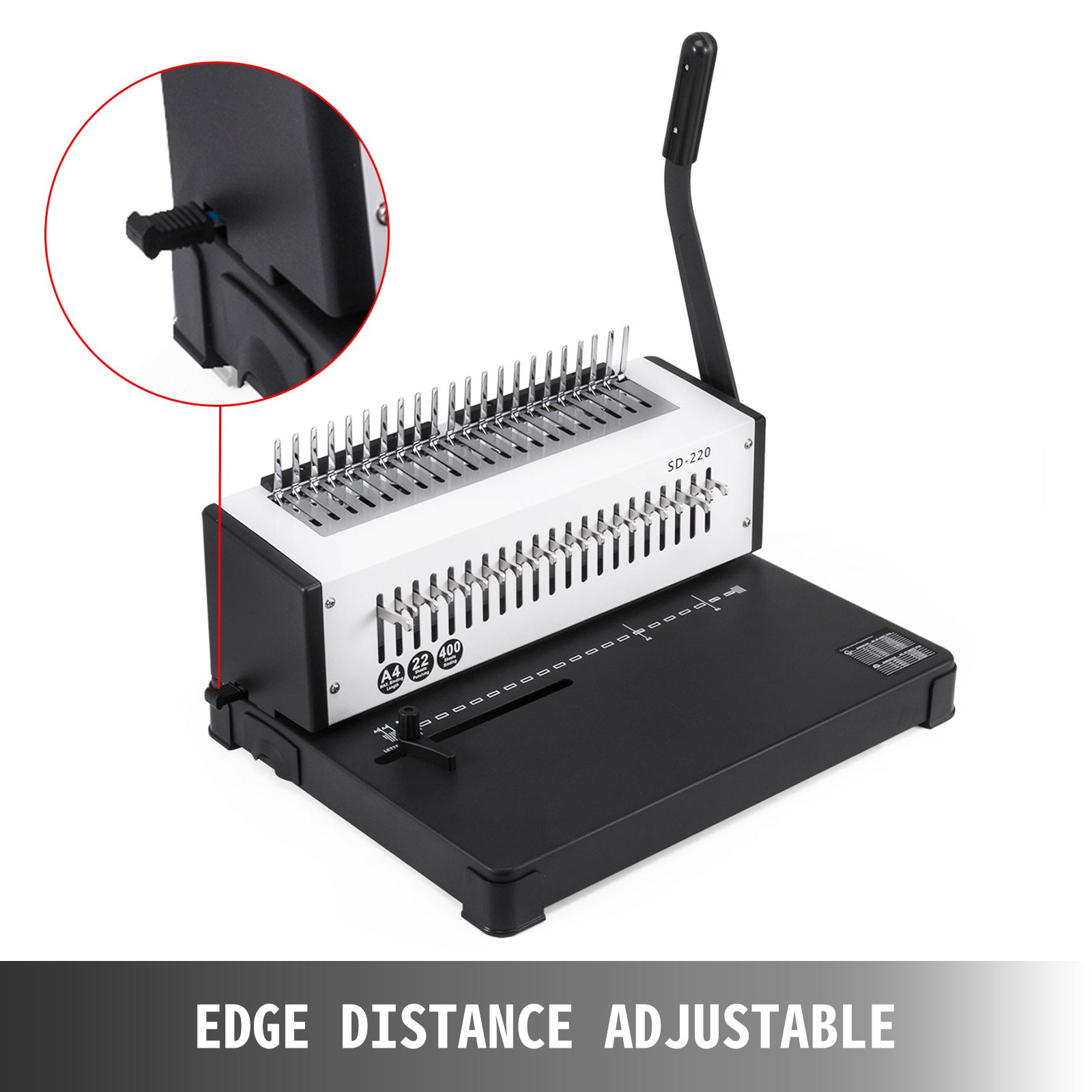 VEVOR 21 Holes Metal Coil Binding Machine SD-220B Book Binding Machine Comb Puncher Comb Binding Machine for A4 400 Sheet Papers