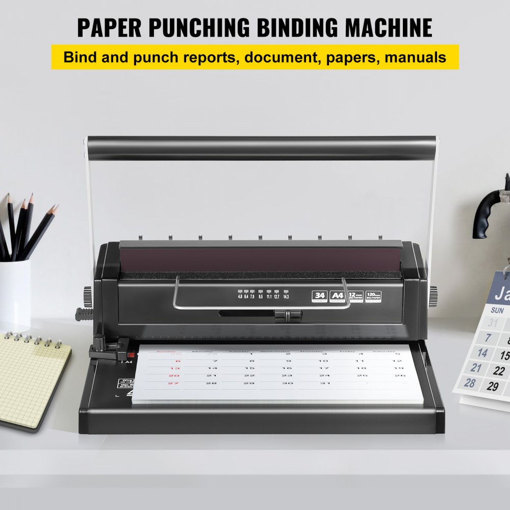 YIYIBYUS A4 A5 Punching & Binding Machine Coil Manual Paper Punch Binder  for Calendar 21 Holes with 100 Coils 