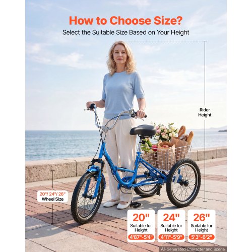 HuKaiL Tricycle pliable de 20 pouces pour adultes, tricycle pliable à 7 vitesses avec panier à provisions, tricycle réglable en hauteur pour adultes et personnes âgées pour les loisirs, blanc