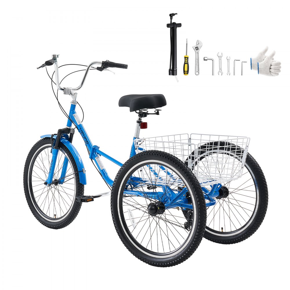 VEVOR Folding Adult Tricycle 20 inch 7 Speed Foldable Trikes for Adult, 3 Wheel Cruiser Bike w/ Cargo Basket, Adjustable Seat, Double-Wall Wheel Rims, Shopping Picnic Tricycles for Women, Men, Senior