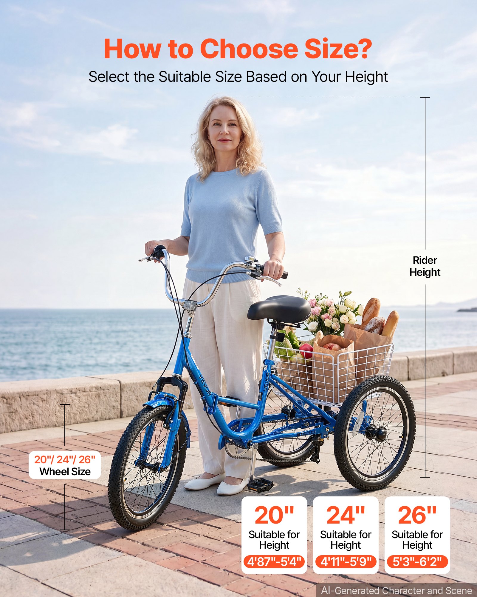 VEVOR Folding Adult Tricycle 20 inch 7 Speed Foldable Trikes for Adult, 3 Wheel Cruiser Bike w/ Cargo Basket, Adjustable Seat, Double-Wall Wheel Rims, Shopping Picnic Tricycles for Women, Men, Senior