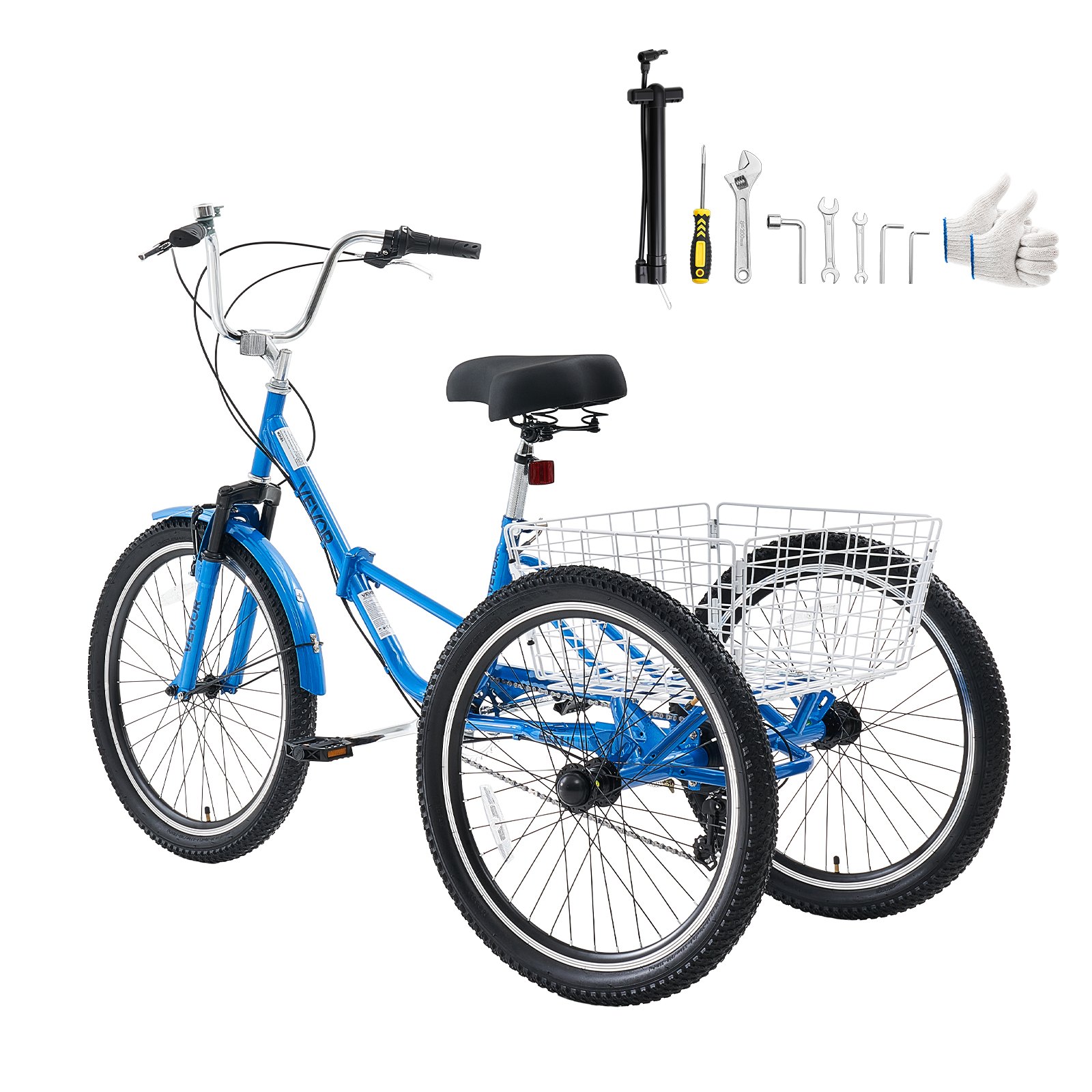 VEVOR Folding Adult Tricycle 20 inch 7 Speed Foldable Trikes for Adult, 3 Wheel Cruiser Bike w/ Cargo Basket, Adjustable Seat, Double-Wall Wheel Rims, Shopping Picnic Tricycles for Women, Men, Senior