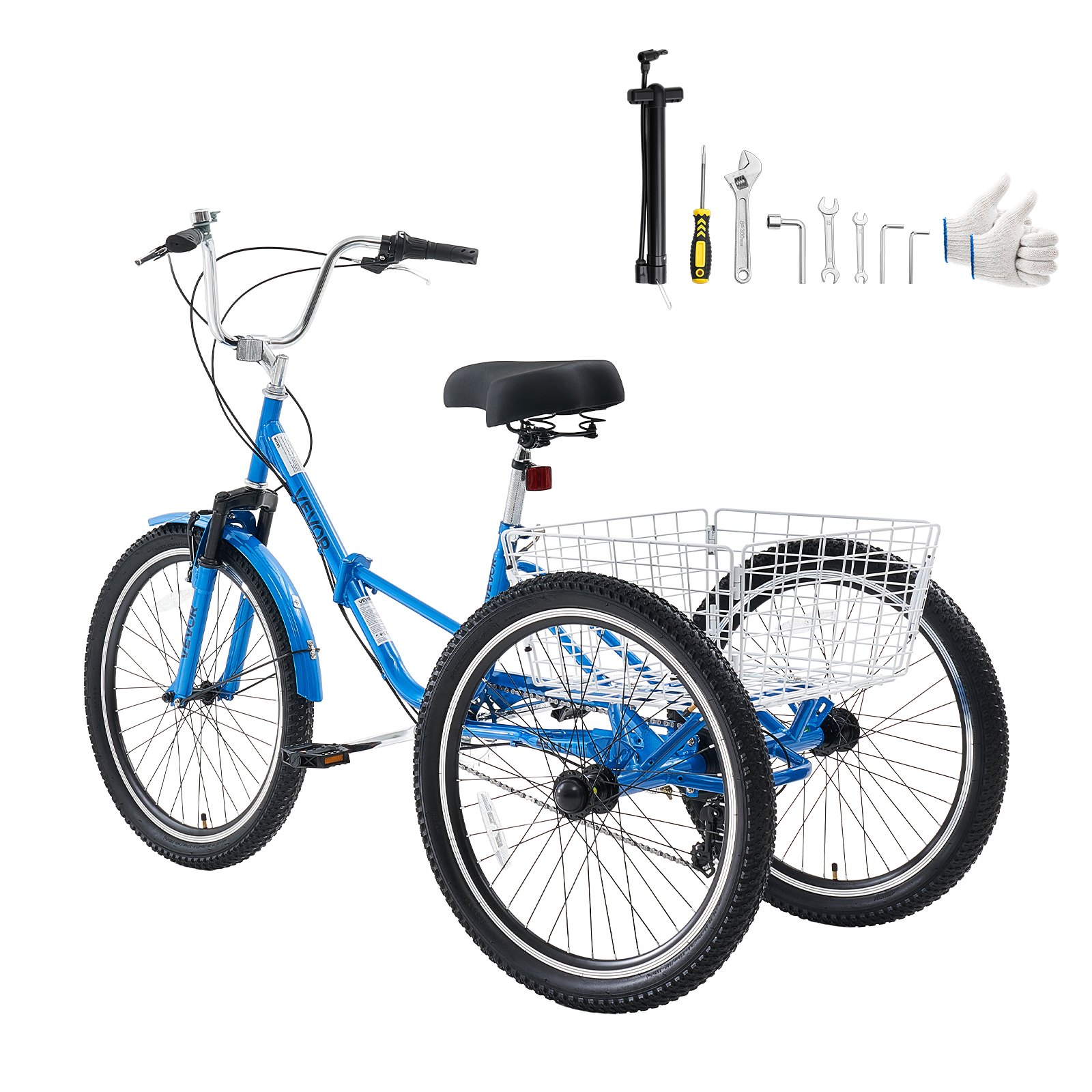 VEVOR Folding Adult Tricycle 24 inch 7 Speed Foldable Trikes for Adult, 3 Wheel Cruiser Bike w/ Cargo Basket, Adjustable Seat, Double-Wall Wheel Rims, Shopping Picnic Tricycles for Women, Men, Senior