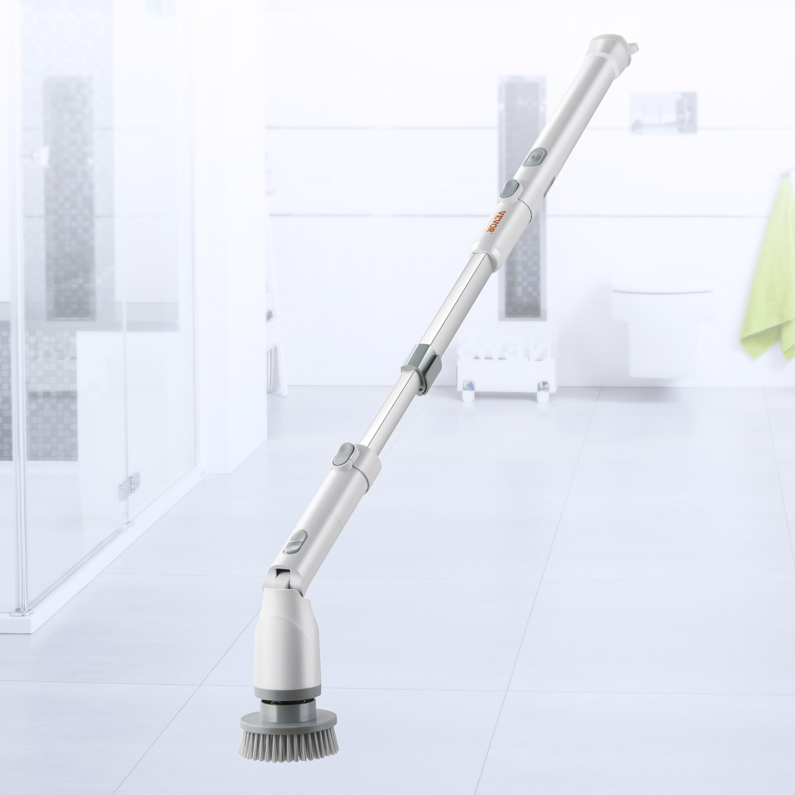 VEVOR Electric Spin Scrubber, Cordless Cleaning Brush with 2 Adjustable Speeds and Extendable Long Handle, 1.5H Runtime Power Shower Scrubber with 4 Replaceable Brush Heads for Bathroom, Tub, Tile