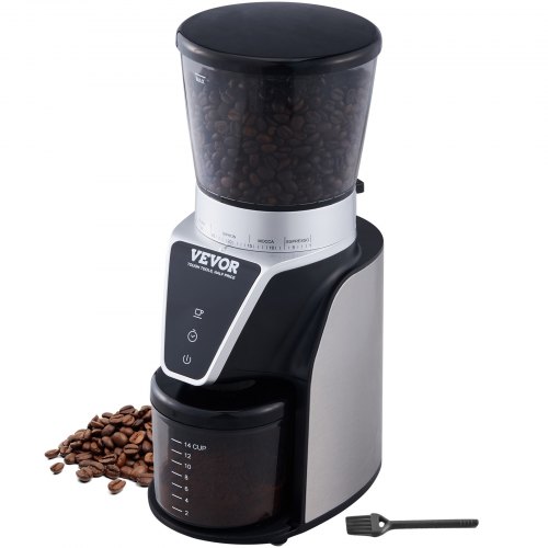 VEVOR Conical Burr Grinder, Electric Adjustable Burr Mill with 51 Precise Grind Setting, 9.7-Ounce 13 Cups Coffee Bean Grinder, Perfect for Drip, Mocha, Hand Brew, French Press, Espresso, Silver