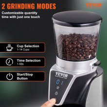 Molinillo cónico VEVOR, molinillo eléctrico ajustable con 51 configuraciones de molienda precisas, molinillo de café de 9,7 onzas y 13 tazas, perfecto para goteo, moca, café a mano, prensa francesa, espresso, plateado