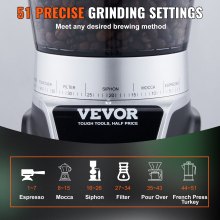 VEVOR Conical Burr Grinder, Electric Adjustable Burr Mill with 51 Precise Grind Setting, 9.7-Ounce 13 Cups Coffee Bean Grinder, Perfect for Drip, Mocha, Hand Brew, French Press, Espresso, Silver