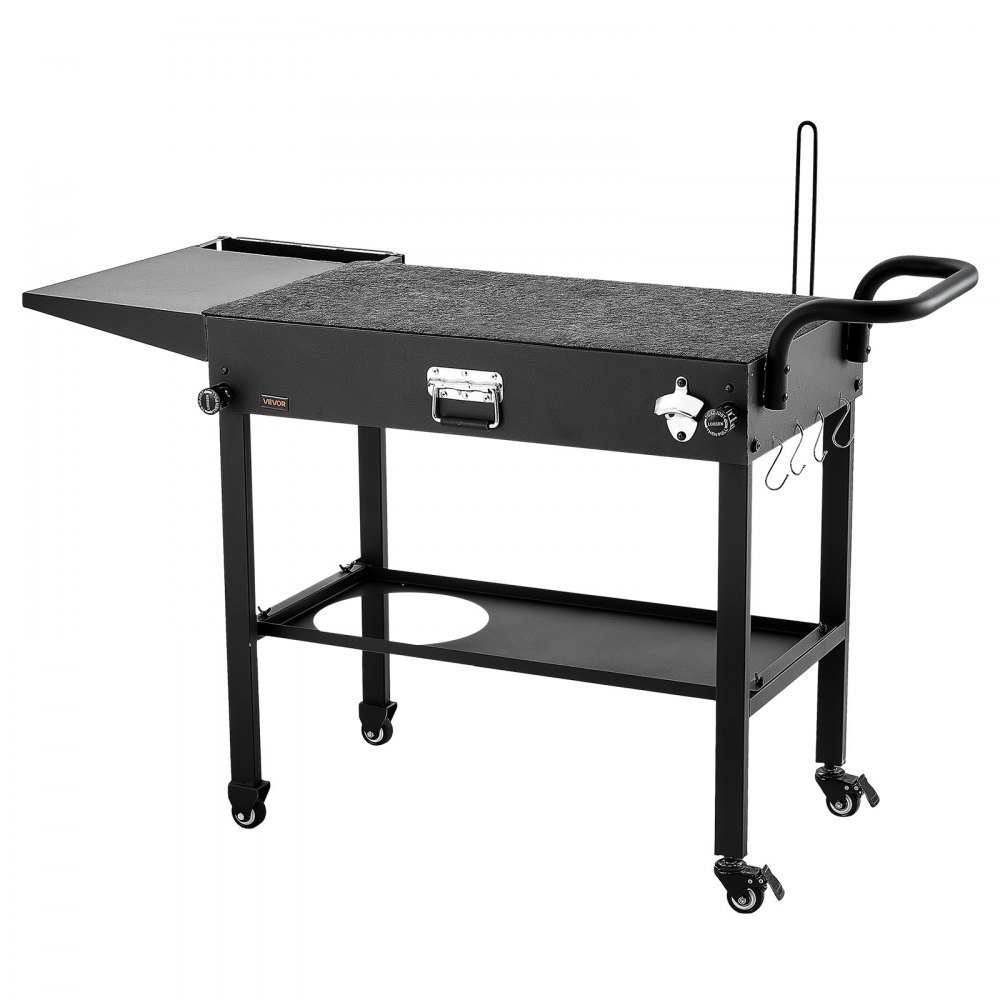 VEVOR Outdoor Grill Cart, 31.0 x 17.0 inch Tabletop Size Grilling Table, Foldable Outdoor Cooking Table with Tissue Holder, Hooks, Wheels, Side Table, BBQ Prep Tables for Picnic, Kitchen, Courtyard