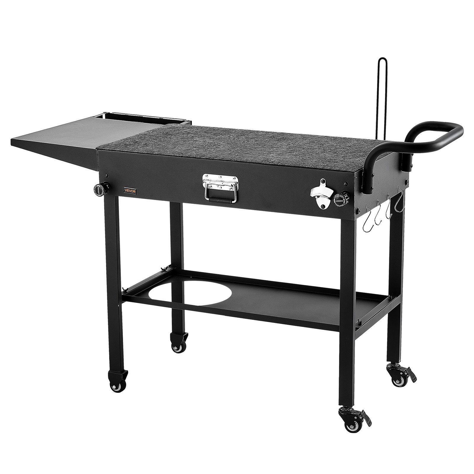 VEVOR Outdoor Grill Cart, 31.0 x 17.0 inch Tabletop Size Grilling Table, Foldable Outdoor Cooking Table with Tissue Holder, Hooks, Wheels, Side Table, BBQ Prep Tables for Picnic, Kitchen, Courtyard