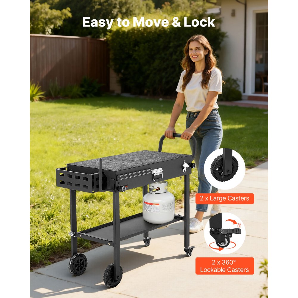 VEVOR Outdoor Grill Cart, 31.0 x 17.0 inch Tabletop Size Grilling Table, Foldable Outdoor Cooking Table with Tissue Holder, Wheels, Magnetic Tool Rack, BBQ Prep Tables for Picnic, Kitchen, Courtyard