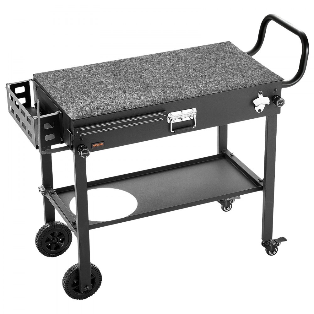 VEVOR Outdoor Grill Cart, 31.0 x 17.0 inch Tabletop Size Grilling Table, Foldable Outdoor Cooking Table with Tissue Holder, Wheels, Magnetic Tool Rack, BBQ Prep Tables for Picnic, Kitchen, Courtyard