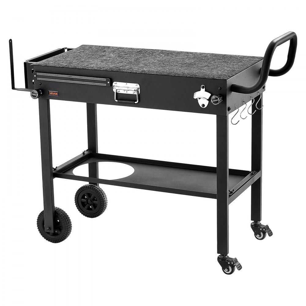 VEVOR Outdoor Grill Cart, 31.0 x 17.0 inch Tabletop Size Grilling Table, Foldable Outdoor Cooking Table with Tissue Holder, Wheels, Magnetic Tool Rack, BBQ Prep Tables for Picnic, Kitchen, Courtyard