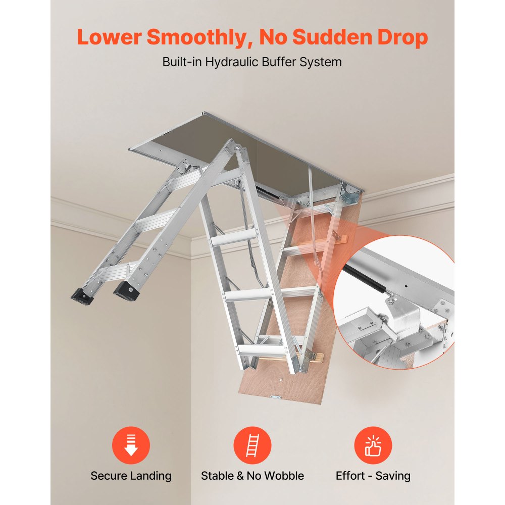 VEVOR Aluminum Attic Ladder, Fits 299-314 cm/233.5-299 cm Ceiling Height, 1372 x 572 mm Opening, 170 kg Load Capacity, Multi-Purpose Foldable Lightweight & Portable Attic Stairs for Convenient Access