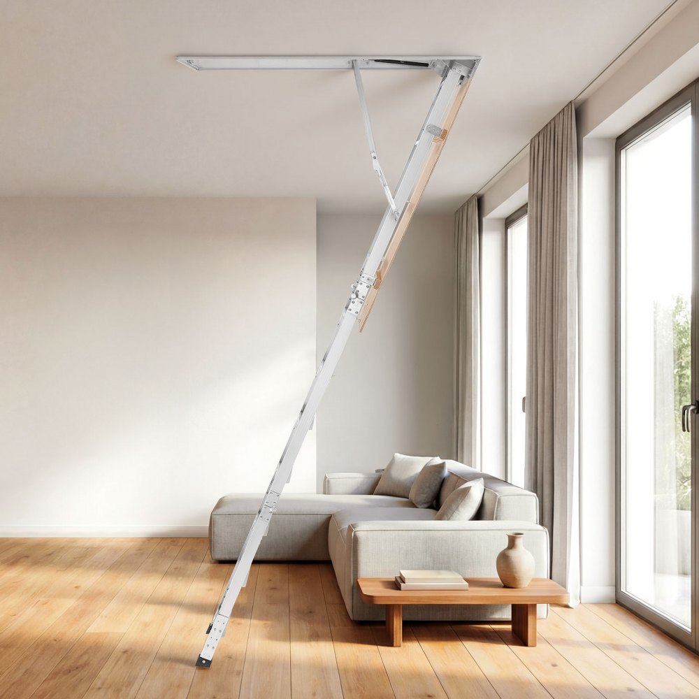 VEVOR Aluminum Attic Ladder, Fits 299-314 cm/233.5-299 cm Ceiling Height, 1372 x 572 mm Opening, 170 kg Load Capacity, Multi-Purpose Foldable Lightweight & Portable Attic Stairs for Convenient Access