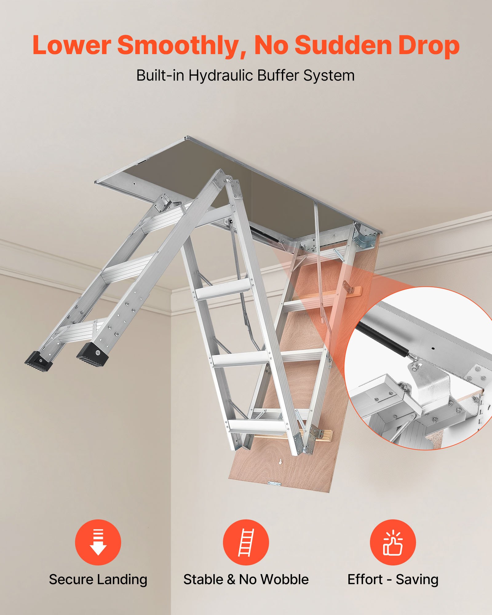 VEVOR Aluminum Attic Ladder, Fits 299-314 cm/233.5-299 cm Ceiling Height, 1372 x 572 mm Opening, 170 kg Load Capacity, Multi-Purpose Foldable Lightweight & Portable Attic Stairs for Convenient Access