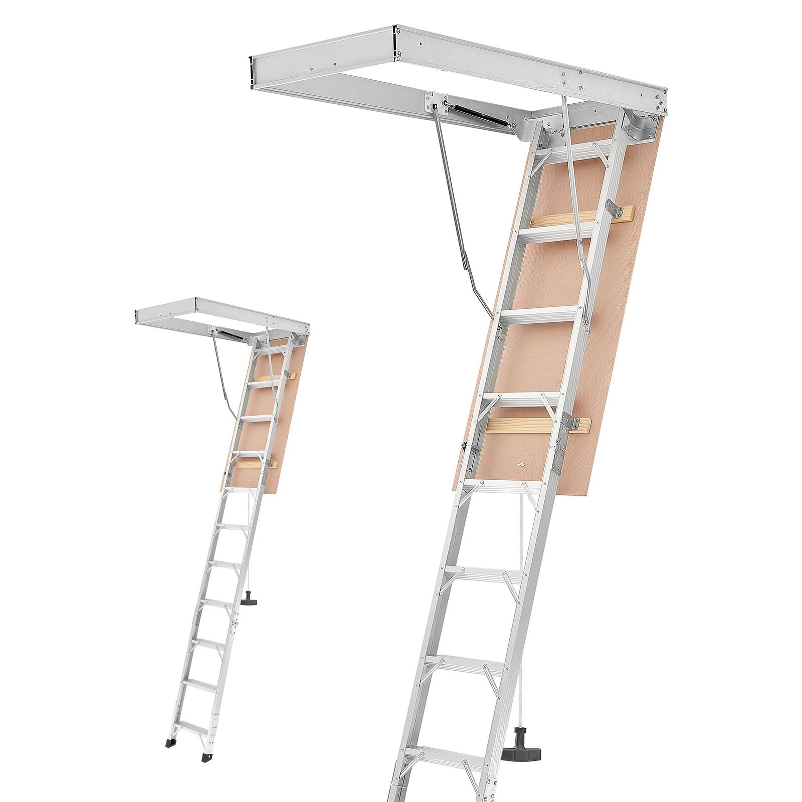 VEVOR Aluminum Attic Ladder, Fits 299-314 cm/233.5-299 cm Ceiling Height, 1372 x 572 mm Opening, 170 kg Load Capacity, Multi-Purpose Foldable Lightweight & Portable Attic Stairs for Convenient Access