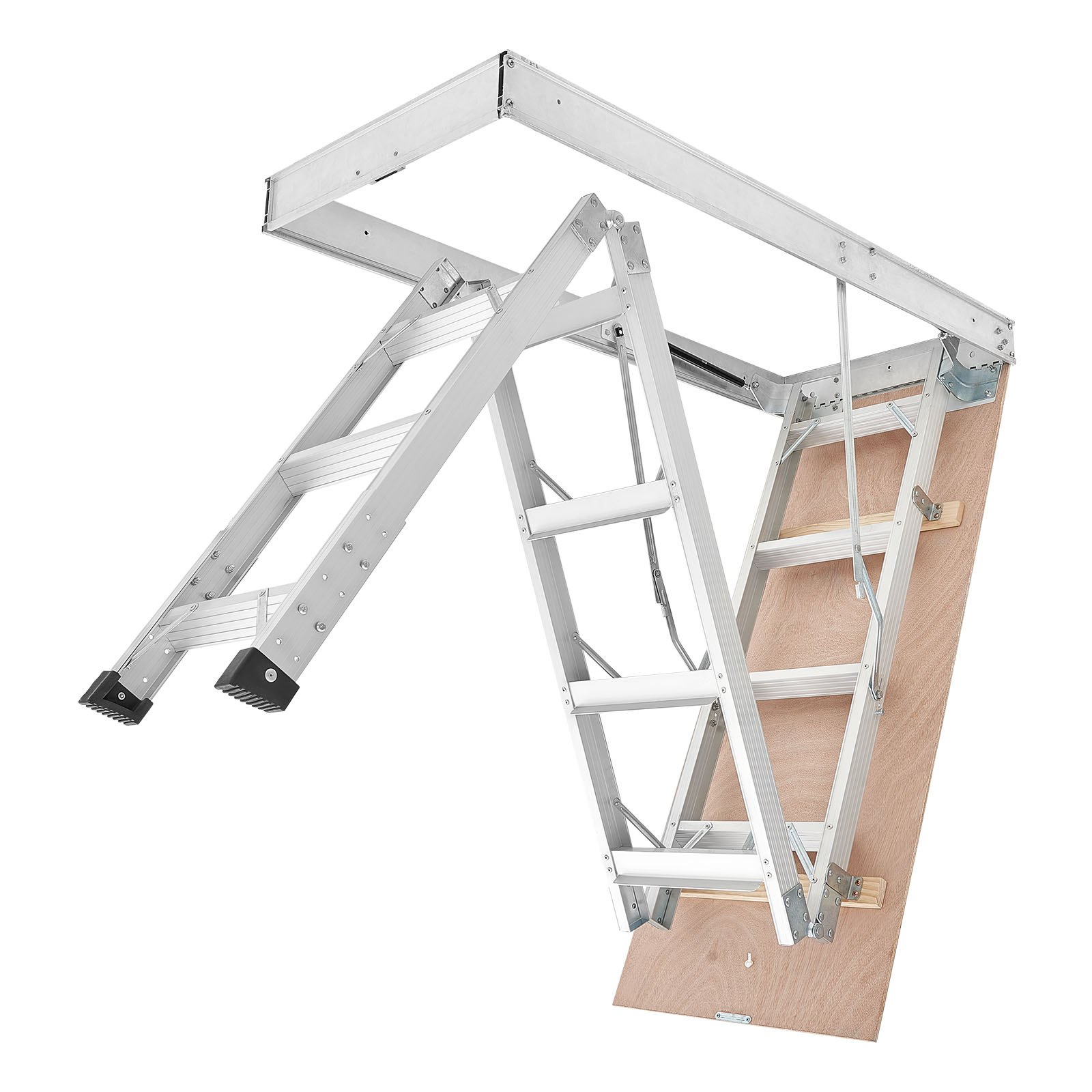 VEVOR Aluminum Attic Ladder, Fits 299-314 cm/233.5-299 cm Ceiling Height, 1372 x 572 mm Opening, 170 kg Load Capacity, Multi-Purpose Foldable Lightweight & Portable Attic Stairs for Convenient Access