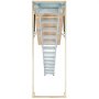VEVOR attic ladder fully extended, with metal steps and wooden panel, ideal for residential use.