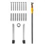 installation kit components for VEVOR attic ladder, including screws, anchors, pole, ring, and brackets.