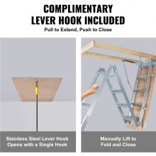 VEVOR Attic Ladder Foldable, 350-pound Capacity, 22.5" x 63", Multi-Purpose Aluminium Extension, Lightweight and Portable, Fits 9.5'-12' Ceiling Heights, Convenient Access to Your Attic Standard