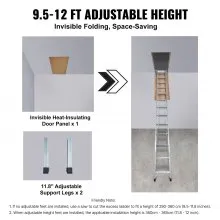 VEVOR Attic Ladder Foldable, 350-pound Capacity, 22.5" x 63", Multi-Purpose Aluminium Extension, Lightweight and Portable, Fits 9.5'-12' Ceiling Heights, Convenient Access to Your Attic Standard