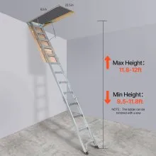 VEVOR Attic Ladder Foldable, 350-pound Capacity, 22.5" x 63", Multi-Purpose Aluminium Extension, Lightweight and Portable, Fits 9.5'-12' Ceiling Heights, Convenient Access to Your Attic Standard