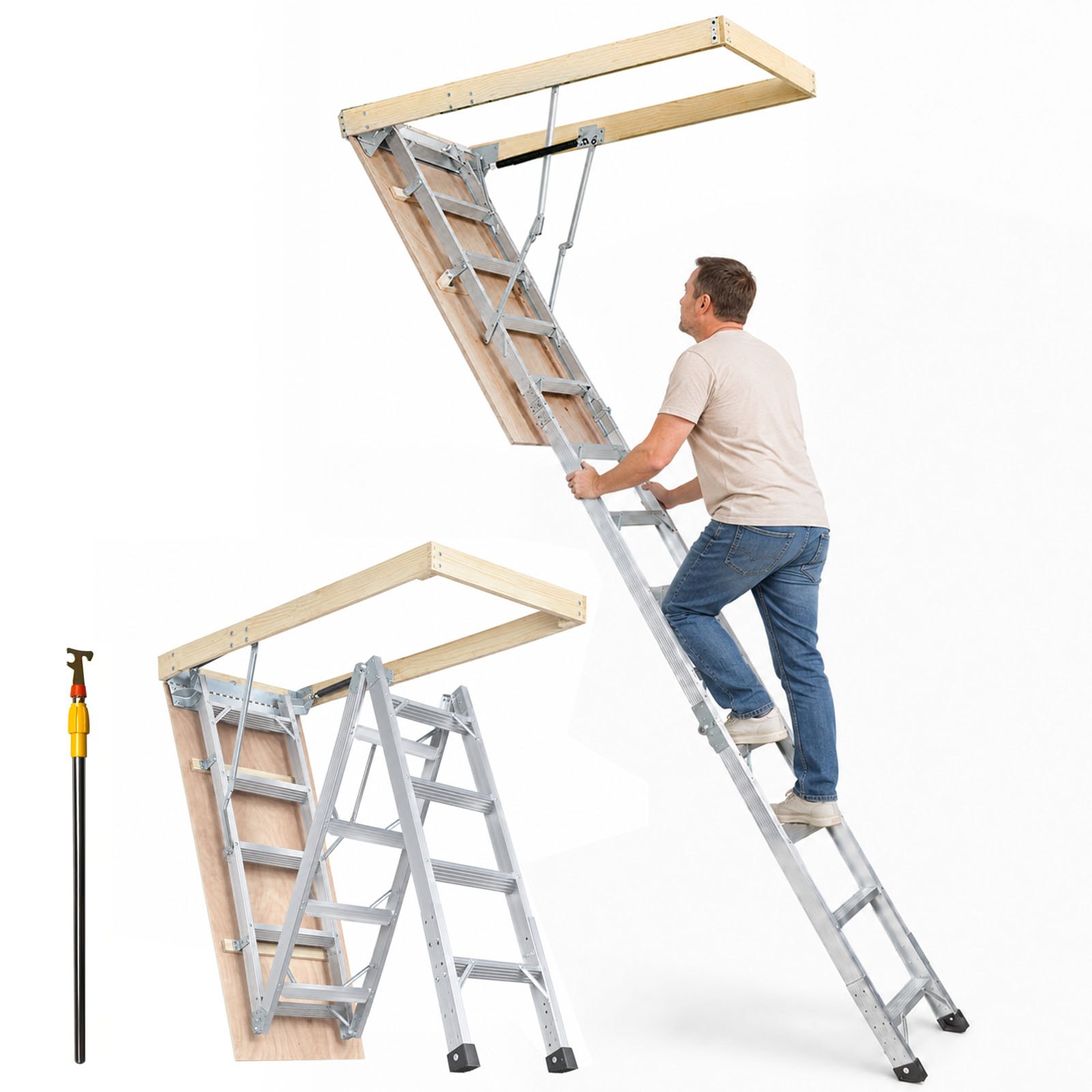 VEVOR Attic Ladder Foldable, 350-pound Capacity, 22.5" x 63", Multi-Purpose Aluminium Extension, Lightweight and Portable, Fits 9.5'-12' Ceiling Heights, Convenient Access to Your Attic Standard