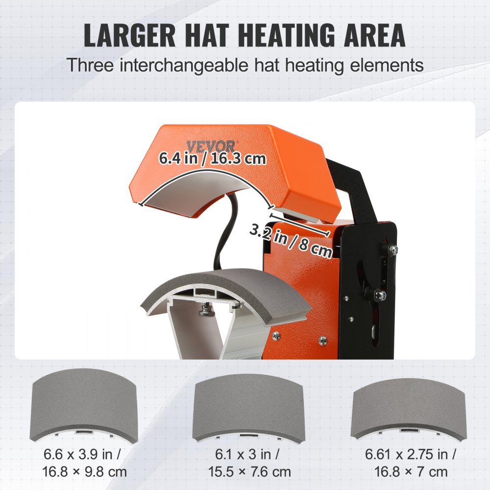 VEVOR Hat Heat Press, 3-in-1 Auto Cap Heat Press Machine, 6.4x3.5in Clamshell Sublimation Transfer, Automatic Release&Press Knob-style Digital Control Panel with 3pcs Replaceable Heating Pads