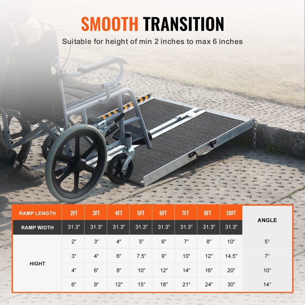 VEVOR Portable Wheelchair Ramp, 61 cm 362.9 kg Capacity, Non-Slip Aluminum Folding Threshold Ramp, Foldable Mobility Scooter Ramp Wheel Chair Ramp, Handicap Ramp for Home Steps, Stairs, Doorways, Curbs