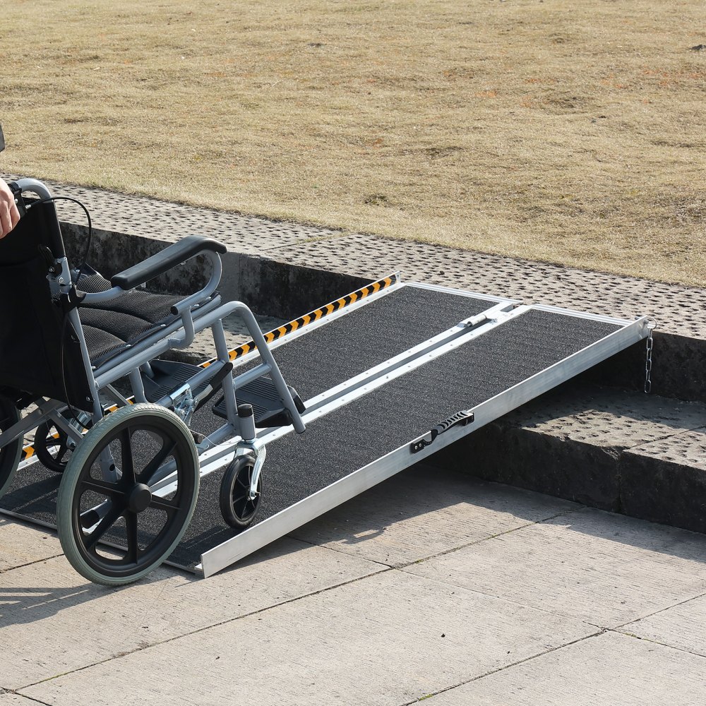 VEVOR Portable Wheelchair Ramp, 4 ft 800 lbs Capacity, Non-Slip Aluminum Folding Threshold Ramp, Foldable Mobility Scooter Ramp Wheel Chair Ramp, Handicap Ramp for Home Steps, Stairs, Doorways, Curbs
