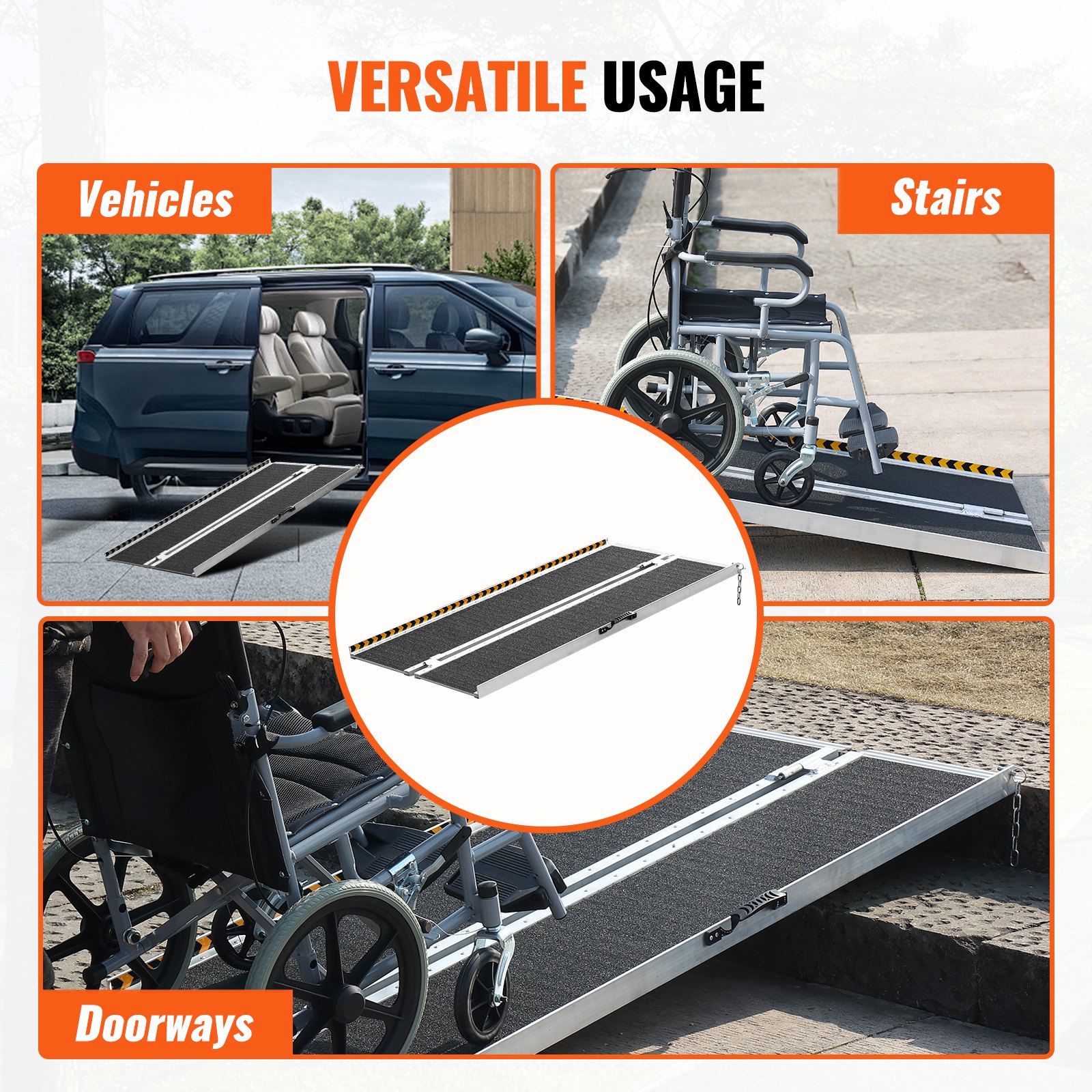 VEVOR Portable Wheelchair Ramp, 121.9 cm 362.9 kg Capacity, Non-Slip Aluminum Folding Threshold Ramp, Foldable Mobility Scooter Ramp Wheel Chair Ramp, Handicap Ramp for Home Steps, Stairs, Doorways, Curbs