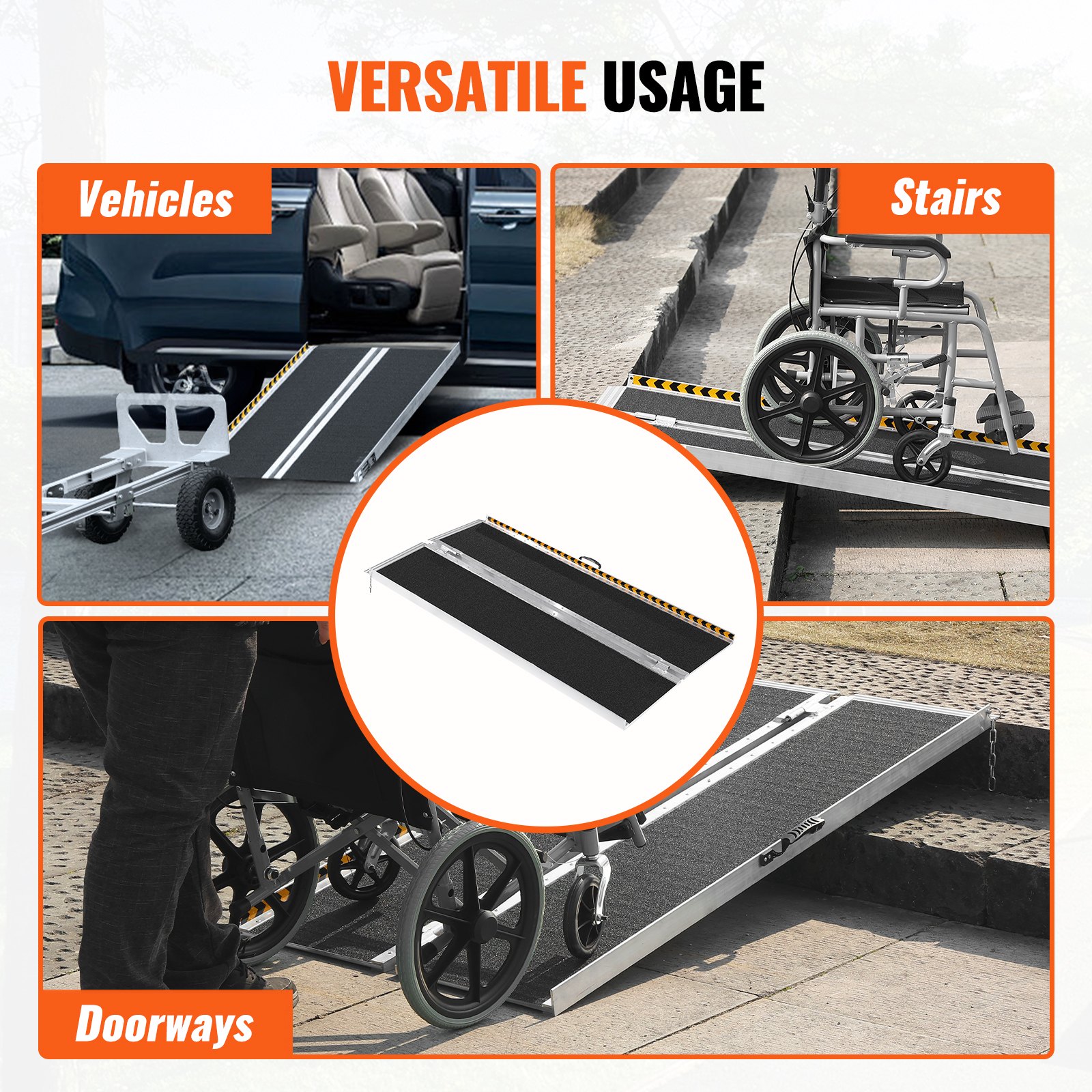 VEVOR Portable Wheelchair Ramp, 6 ft 800 lbs Capacity, Non-Slip Aluminum Folding Threshold Ramp, Foldable Mobility Scooter Ramp Wheel Chair Ramp, Handicap Ramp for Home Steps, Stairs, Doorways, Curbs