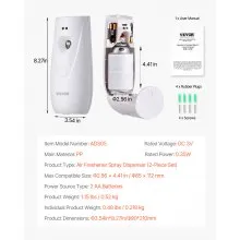 VEVOR Automatic Air Freshener Spray Dispenser, 2-Pack, Wall Mounted or Free Standing, Battery Operated, Multiple Time Settings for Home, Indoor, Bathrooms, Offices, Hotels, Commercial Places, White