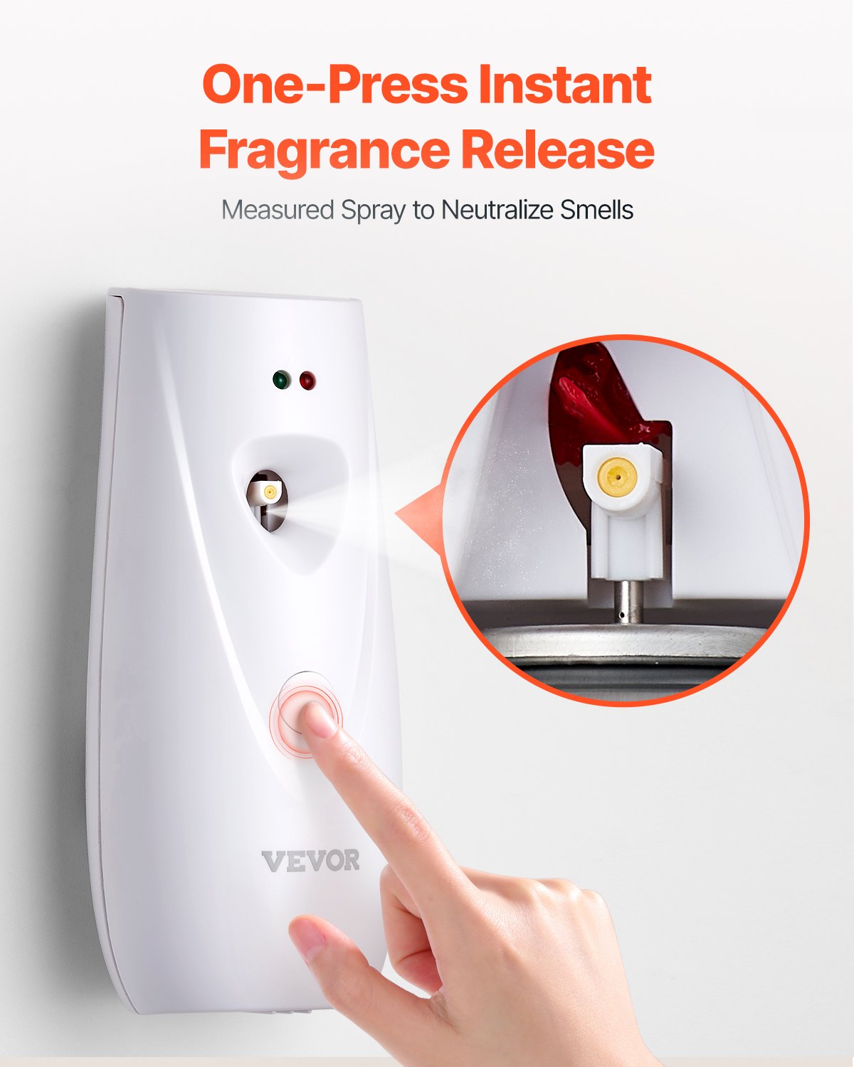 VEVOR Automatic Air Freshener Spray Dispenser, 2-Pack, Wall Mounted or Free Standing, Battery Operated, Multiple Time Settings for Home, Indoor, Bathrooms, Offices, Hotels, Commercial Places, White
