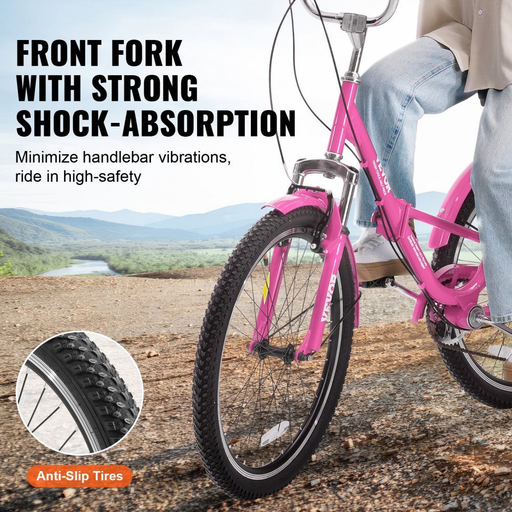 VEVOR Folding Adult Tricycle, 26-Inch 7-Speed Adult Folding Trikes, Carbon Steel 3 Wheel Cruiser Bike with Basket & Adjustable Seat, Shopping Picnic Foldable Tricycles for Women, Men, Seniors (Pink)