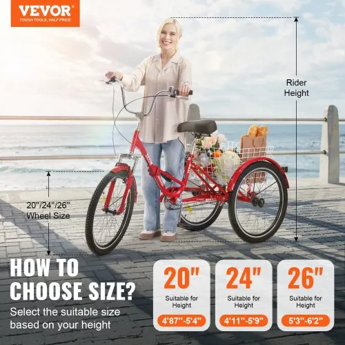 Tricycle ACROSSPART 24 Pouces Adulte – 7 Vitesses, Panier, Dossier, Pliable, Acier Carbone, 120 Kg