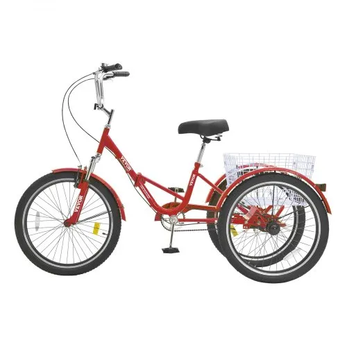 VEVOR Folding Adult Tricycle 24-Inch Adult Folding Trikes Carbon Steel 3 Wheel Cruiser Bike with Large Basket & Adjustable Seat Shopping Picnic