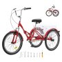 VEVOR Triciclo plegable para adultos, triciclos plegables para adultos de 24 pulgadas, bicicleta de crucero de 3 ruedas de acero al carbono con cesta grande y asiento ajustable, triciclos plegables para compras de picnic para mujeres, hombres, personas mayores (rojo)