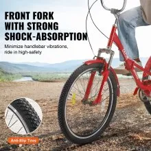 VEVOR Folding Adult Tricycle, 24-Inch Adult Folding Trikes, Carbon Steel 3 Wheel Cruiser Bike with Large Basket & Adjustable Seat, Shopping Picnic Foldable Tricycles for Women, Men, Seniors (Red)
