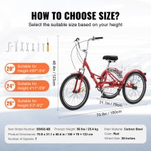 VEVOR Folding Adult Tricycle, 26-Inch 7-Speed Adult Folding Trikes, Carbon Steel 3 Wheel Cruiser Bike with Basket & Adjustable Seat, Shopping Picnic Foldable Tricycles for Women, Men, Seniors (Red)