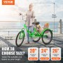 VEVOR Folding Adult Tricycle, 24-Inch Adult Folding Trikes, Carbon Steel 3 Wheel Cruiser Bike with Large Basket & Adjustable Seat, Shopping Picnic Foldable Tricycles for Women, Men, Seniors (Green)