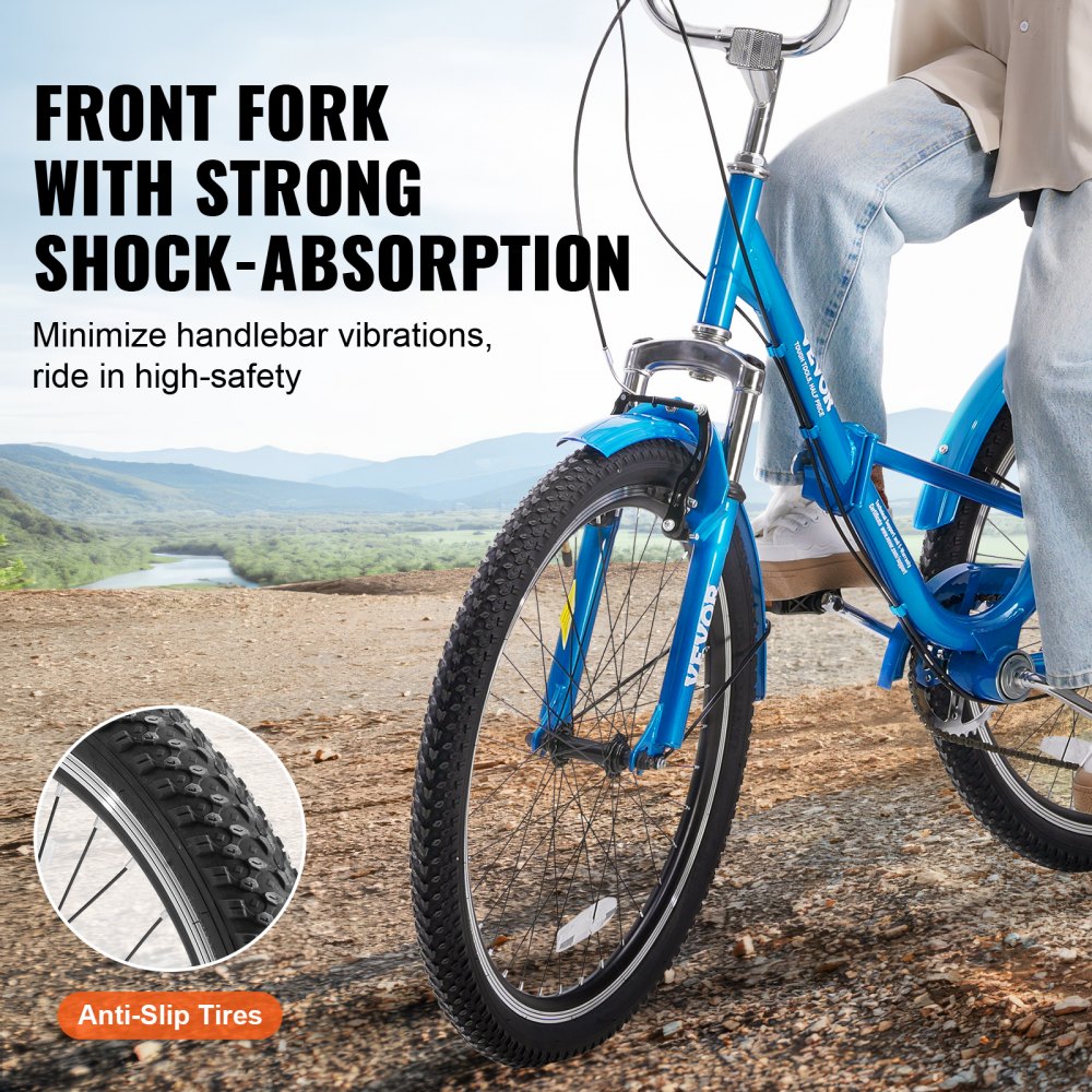 VEVOR Folding Adult Tricycle, 24-Inch 7-Speed Adult Folding Trikes, Carbon Steel 3 Wheel Cruiser Bike with Basket & Adjustable Seat, Shopping Picnic Foldable Tricycles for Women, Men, Seniors (Blue)
