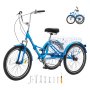 VEVOR Folding Adult Tricycle, 24-Inch 7-Speed Adult Folding Trikes, Carbon Steel 3 Wheel Cruiser Bike with Basket & Adjustable Seat, Shopping Picnic Foldable Tricycles for Women, Men, Seniors (Blue)