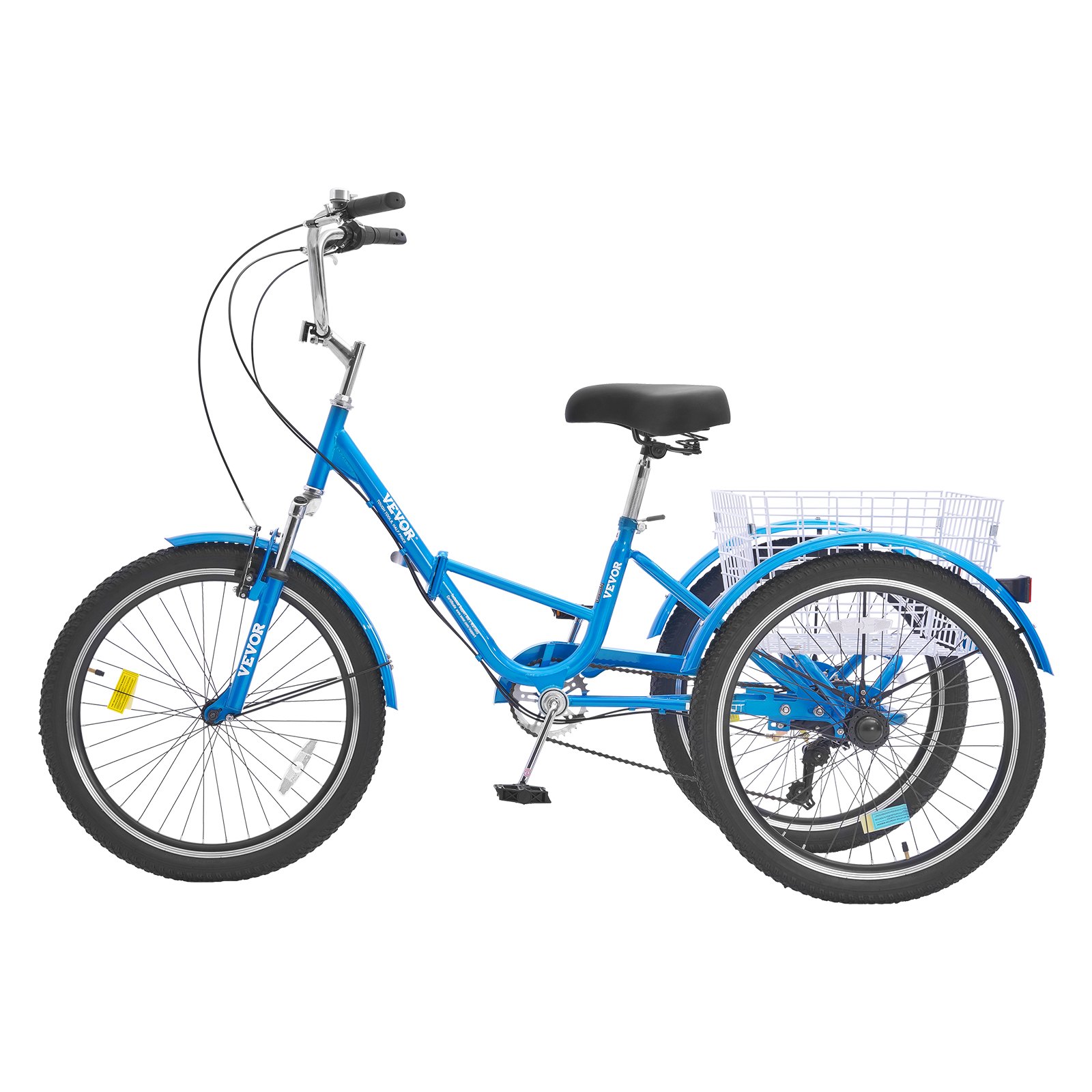 VEVOR Folding Adult Tricycle, 24-Inch 7-Speed Adult Folding Trikes, Carbon Steel 3 Wheel Cruiser Bike with Basket & Adjustable Seat, Shopping Picnic Foldable Tricycles for Women, Men, Seniors (Blue)