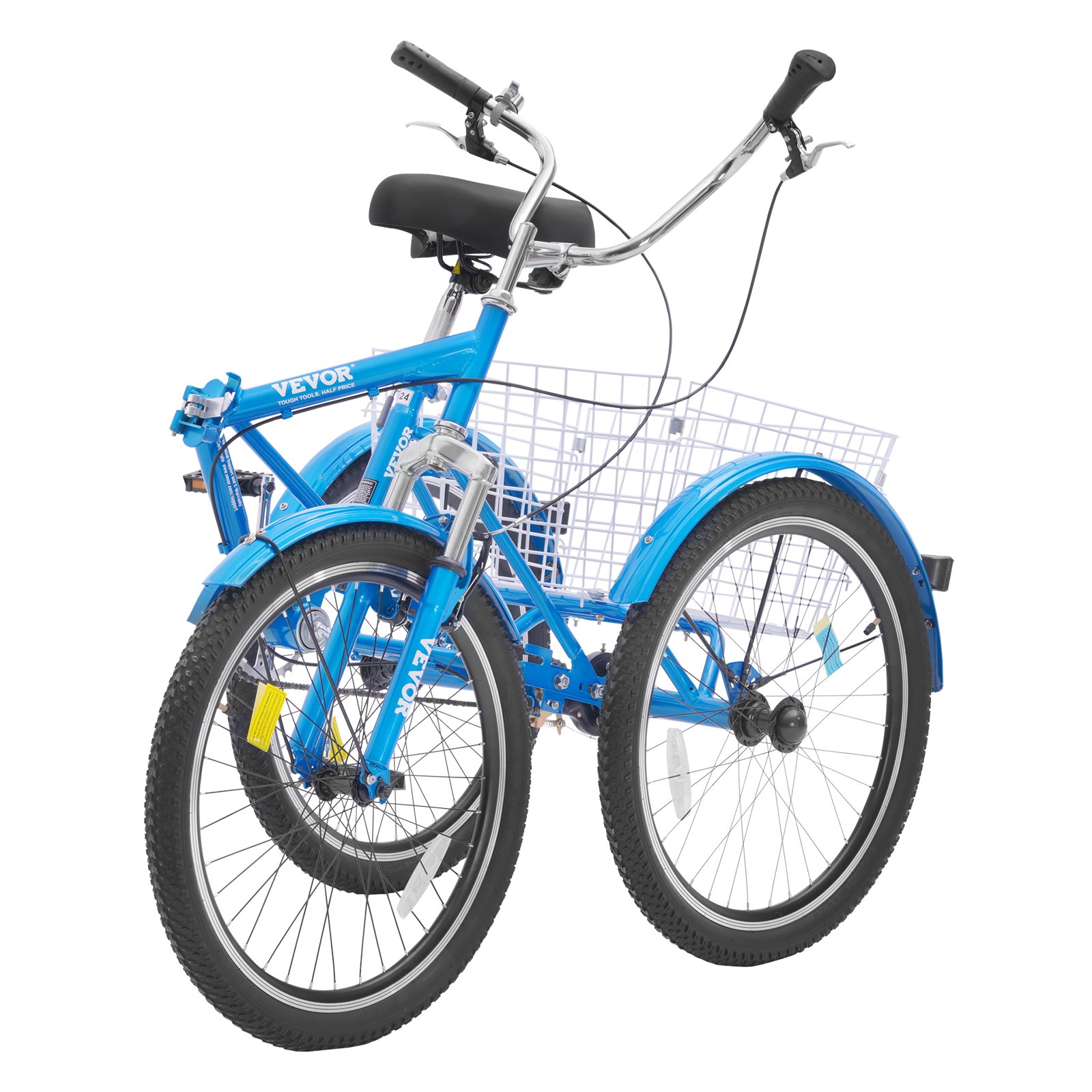 VEVOR Folding Adult Tricycle, 24-Inch Adult Folding Trikes, Carbon Steel 3 Wheel Cruiser Bike with Large Basket & Adjustable Seat, Shopping Picnic Foldable Tricycles for Women, Men, Seniors (Blue)